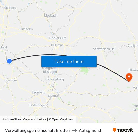 Verwaltungsgemeinschaft Bretten to Abtsgmünd map