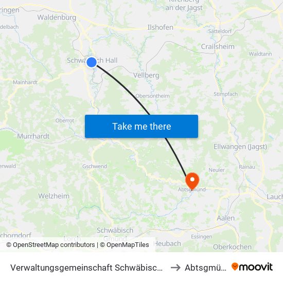 Verwaltungsgemeinschaft Schwäbisch Hall to Abtsgmünd map