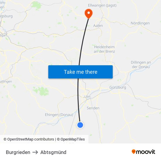 Burgrieden to Abtsgmünd map