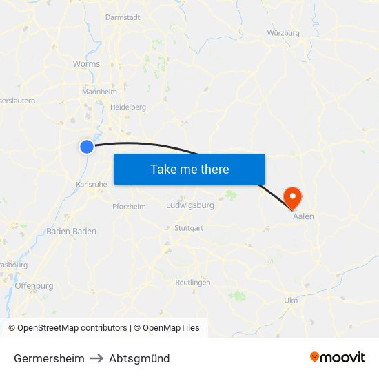 Germersheim to Abtsgmünd map