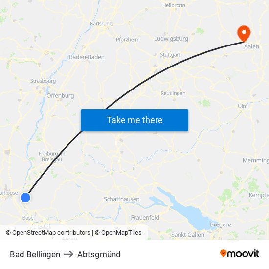 Bad Bellingen to Abtsgmünd map
