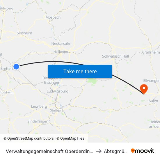 Verwaltungsgemeinschaft Oberderdingen to Abtsgmünd map