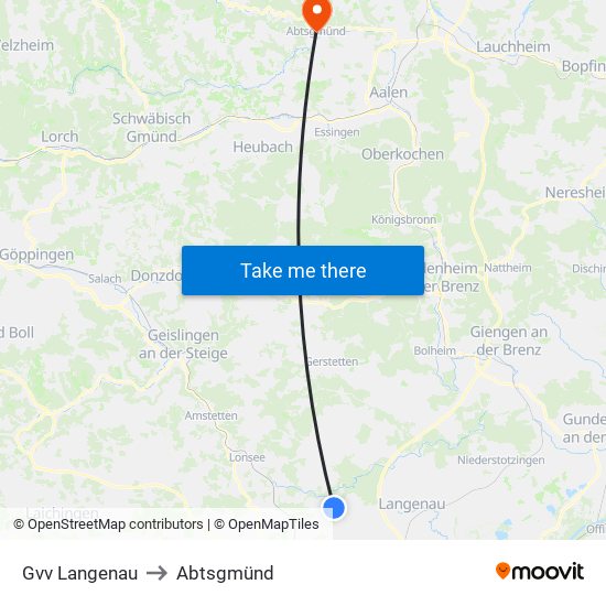 Gvv Langenau to Abtsgmünd map