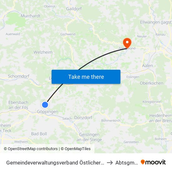 Gemeindeverwaltungsverband Östlicher Schurwald to Abtsgmünd map
