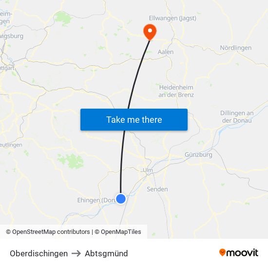 Oberdischingen to Abtsgmünd map