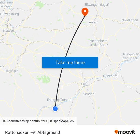 Rottenacker to Abtsgmünd map