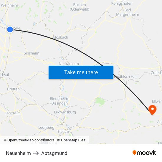 Neuenheim to Abtsgmünd map