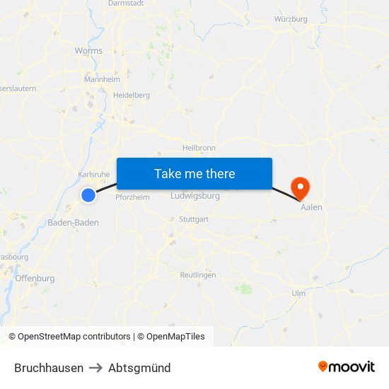Bruchhausen to Abtsgmünd map
