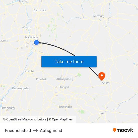 Friedrichsfeld to Abtsgmünd map