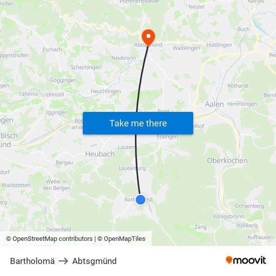 Bartholomä to Abtsgmünd map