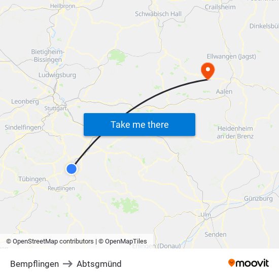 Bempflingen to Abtsgmünd map