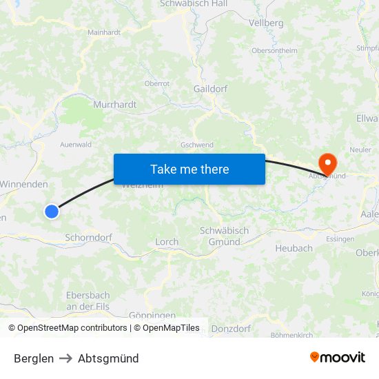 Berglen to Abtsgmünd map