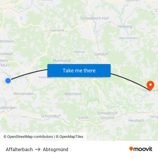 Affalterbach to Abtsgmünd map