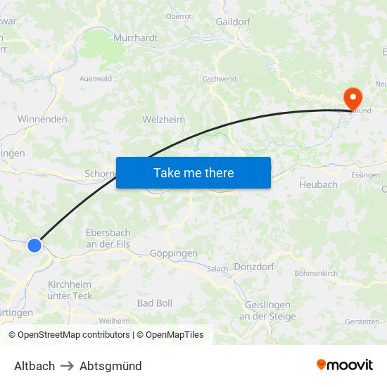 Altbach to Abtsgmünd map