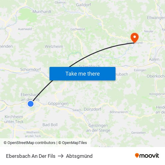 Ebersbach An Der Fils to Abtsgmünd map