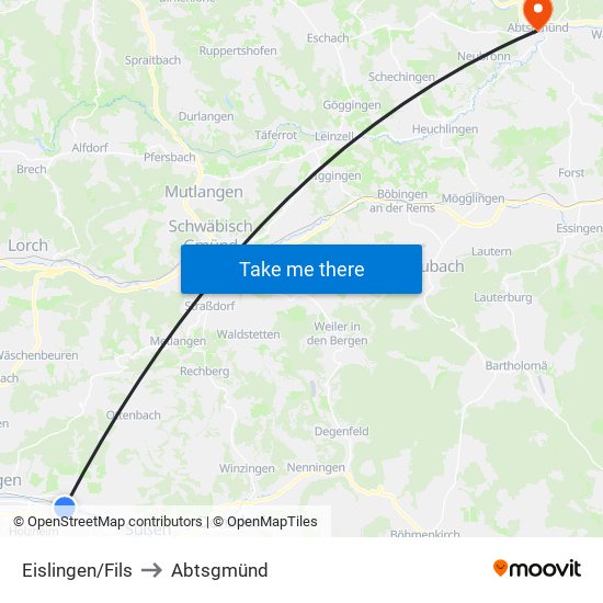 Eislingen/Fils to Abtsgmünd map