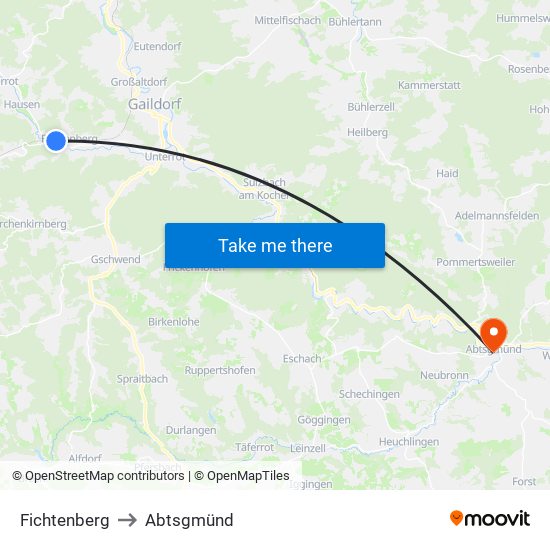 Fichtenberg to Abtsgmünd map