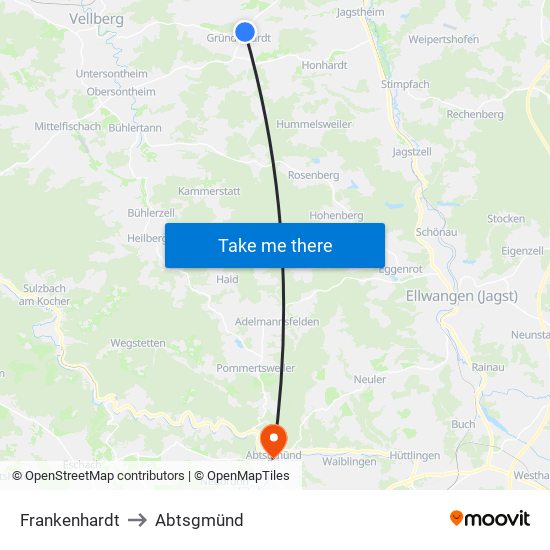 Frankenhardt to Abtsgmünd map