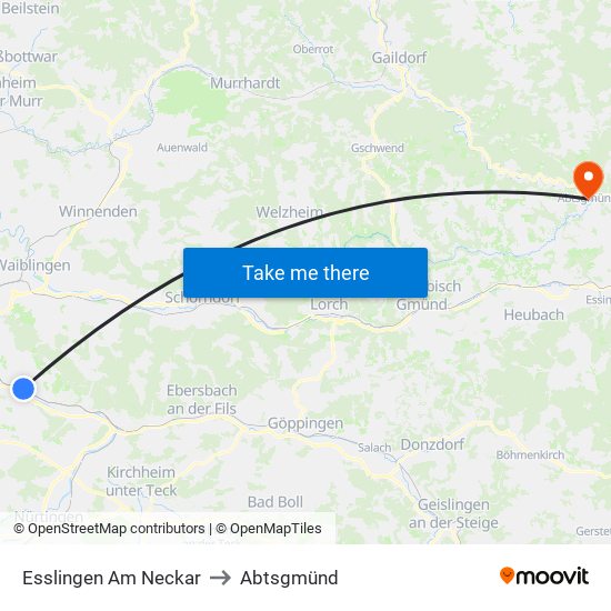 Esslingen Am Neckar to Abtsgmünd map
