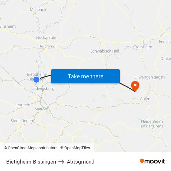 Bietigheim-Bissingen to Abtsgmünd map