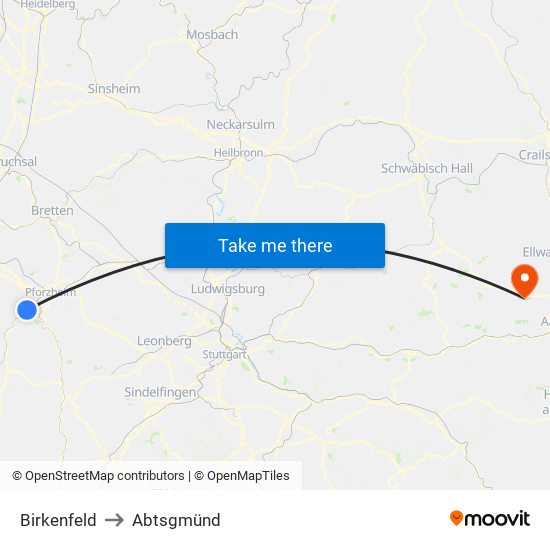 Birkenfeld to Abtsgmünd map