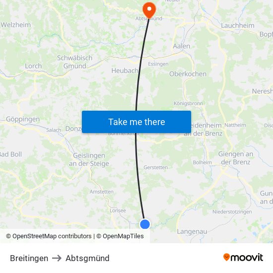 Breitingen to Abtsgmünd map