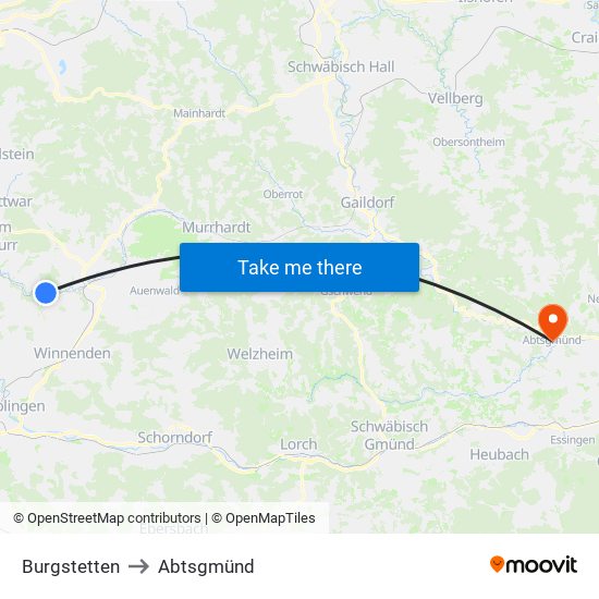 Burgstetten to Abtsgmünd map