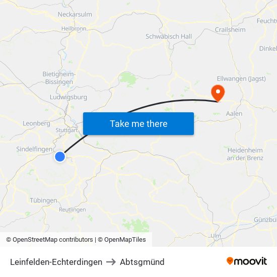 Leinfelden-Echterdingen to Abtsgmünd map
