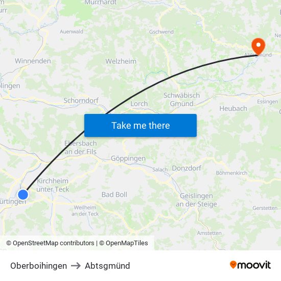 Oberboihingen to Abtsgmünd map