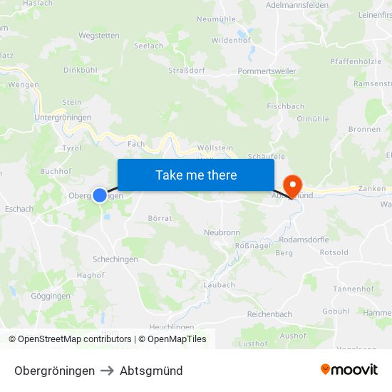 Obergröningen to Abtsgmünd map