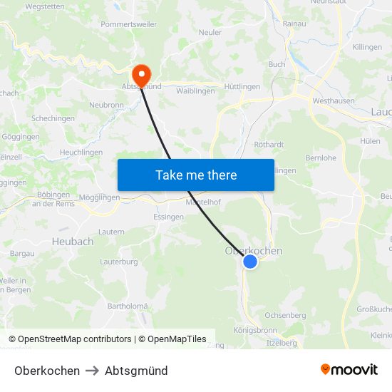 Oberkochen to Abtsgmünd map