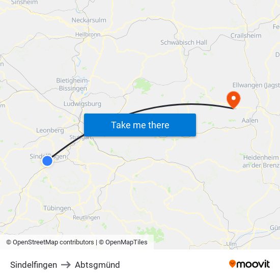 Sindelfingen to Abtsgmünd map