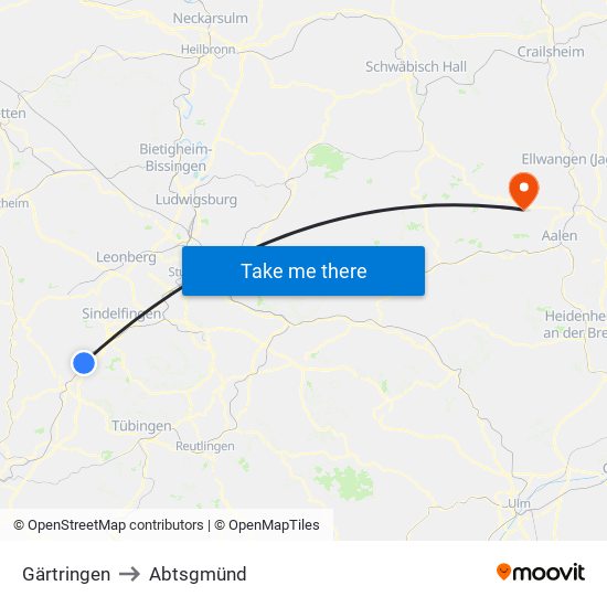 Gärtringen to Abtsgmünd map