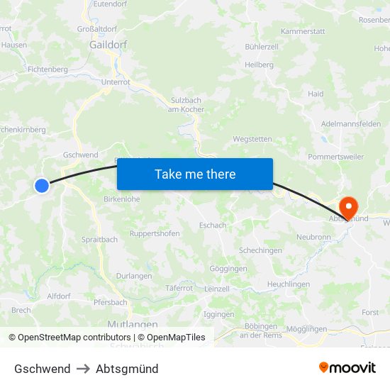 Gschwend to Abtsgmünd map