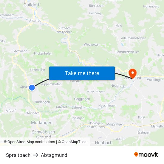 Spraitbach to Abtsgmünd map