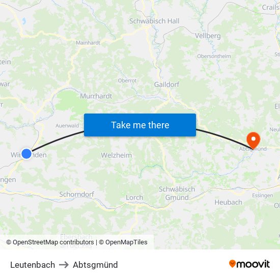 Leutenbach to Abtsgmünd map