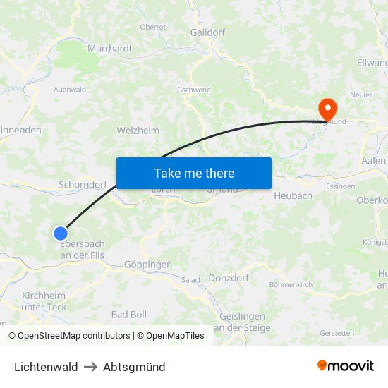 Lichtenwald to Abtsgmünd map
