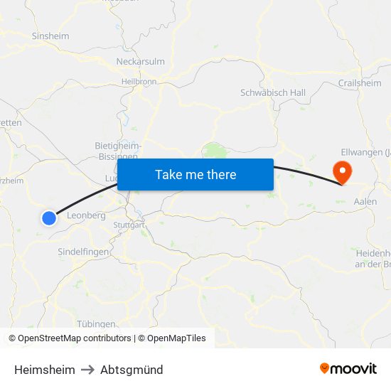 Heimsheim to Abtsgmünd map