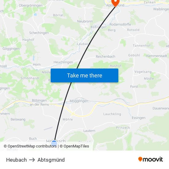 Heubach to Abtsgmünd map