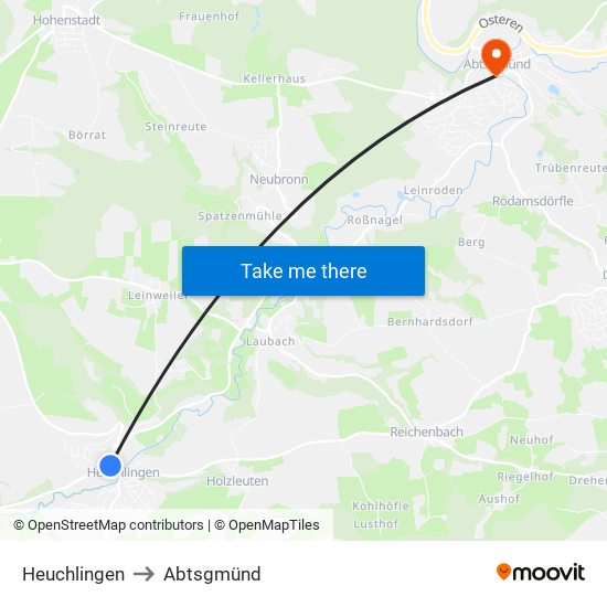 Heuchlingen to Abtsgmünd map