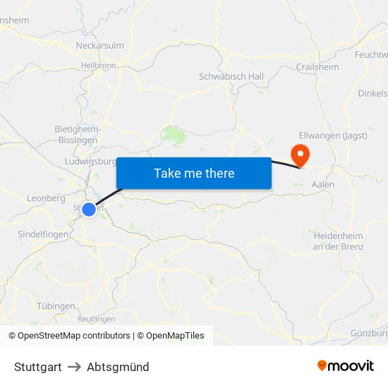 Stuttgart to Abtsgmünd map