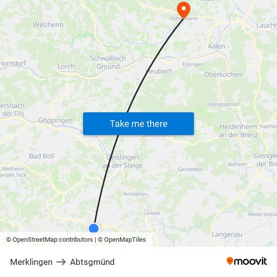 Merklingen to Abtsgmünd map