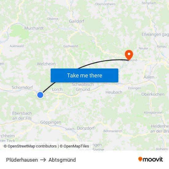 Plüderhausen to Abtsgmünd map