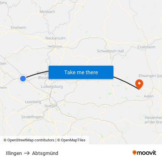 Illingen to Abtsgmünd map