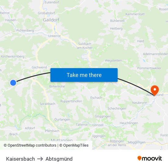 Kaisersbach to Abtsgmünd map