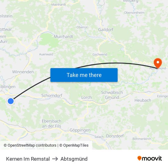 Kernen Im Remstal to Abtsgmünd map