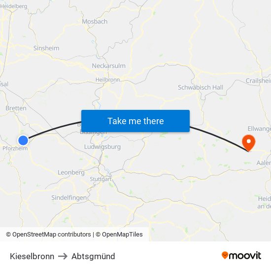 Kieselbronn to Abtsgmünd map