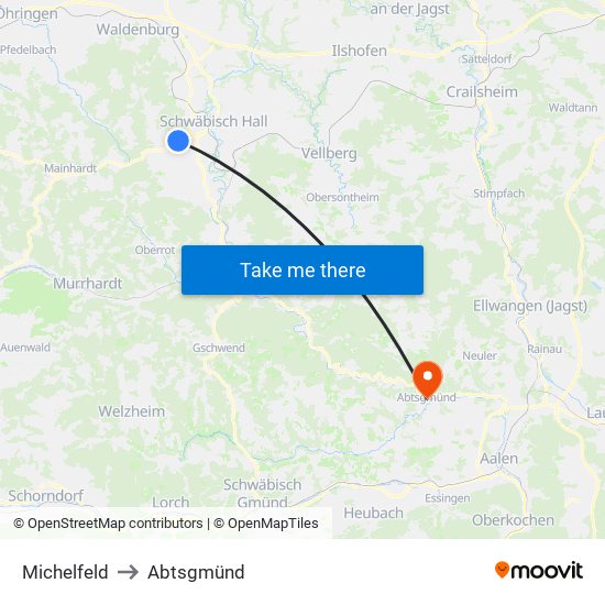 Michelfeld to Abtsgmünd map