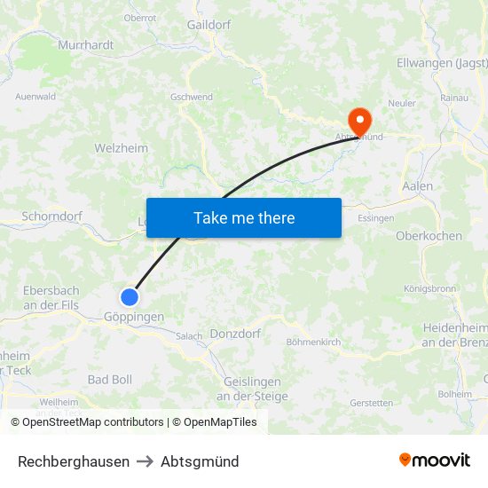 Rechberghausen to Abtsgmünd map