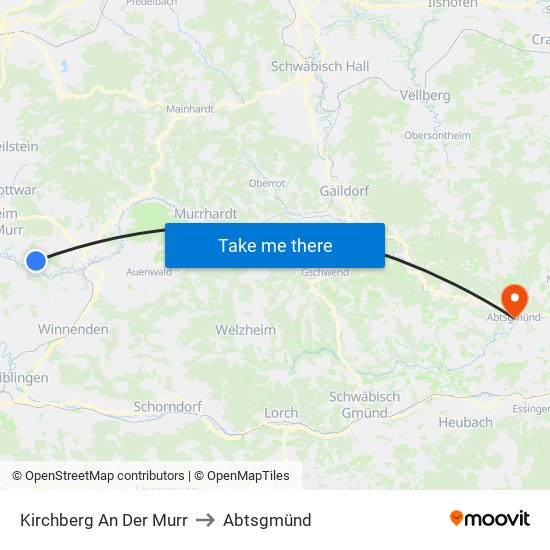 Kirchberg An Der Murr to Abtsgmünd map